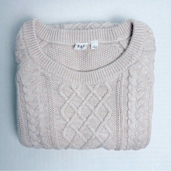 GAP Pale Blush Cable Knit 100% Cotton Sweater Women’s size Large - Picture 7 of 7